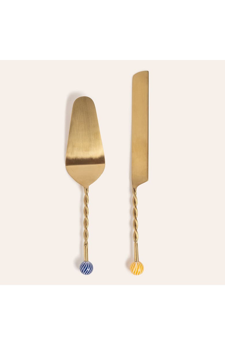 Zsa Zsa Zsu Rampur Set Of 2 Steel Cake Serving Set Cheerland, Main, color, Gold