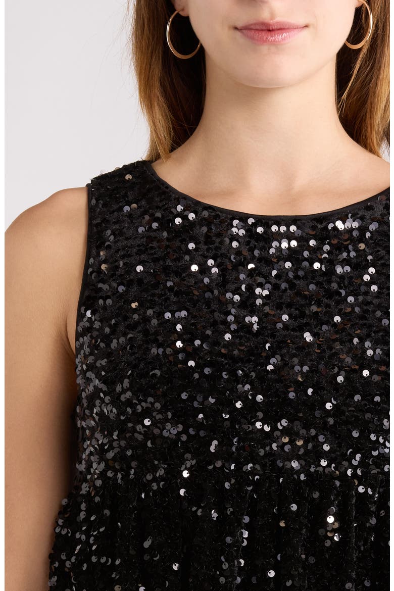 Sequin Tiered Minidress, Alternate, color, BLACK