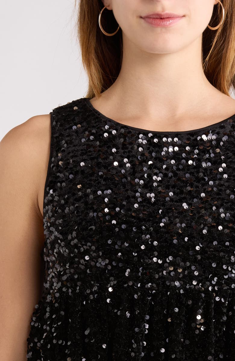 All in Favor Sequin Tiered Minidress, Alternate, color, Black