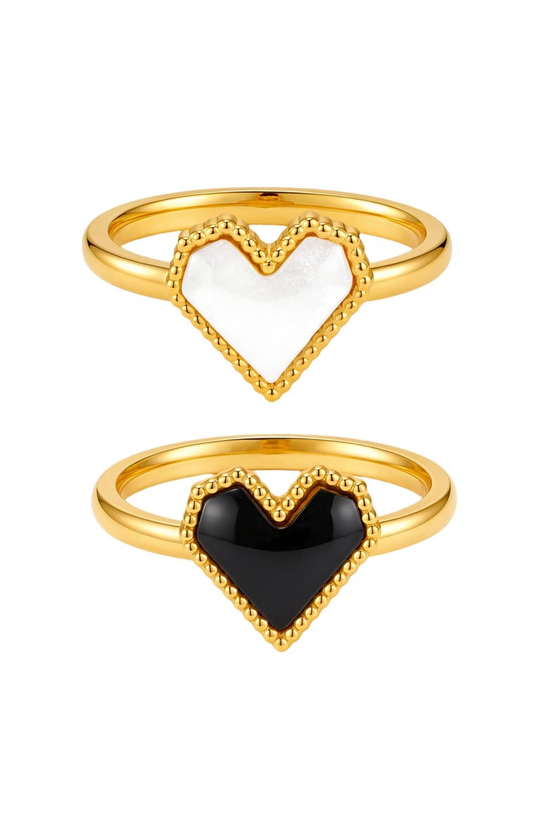 Set of 2 Heart Rings, Main, color, GOLD/ WHITE/ BLACK
