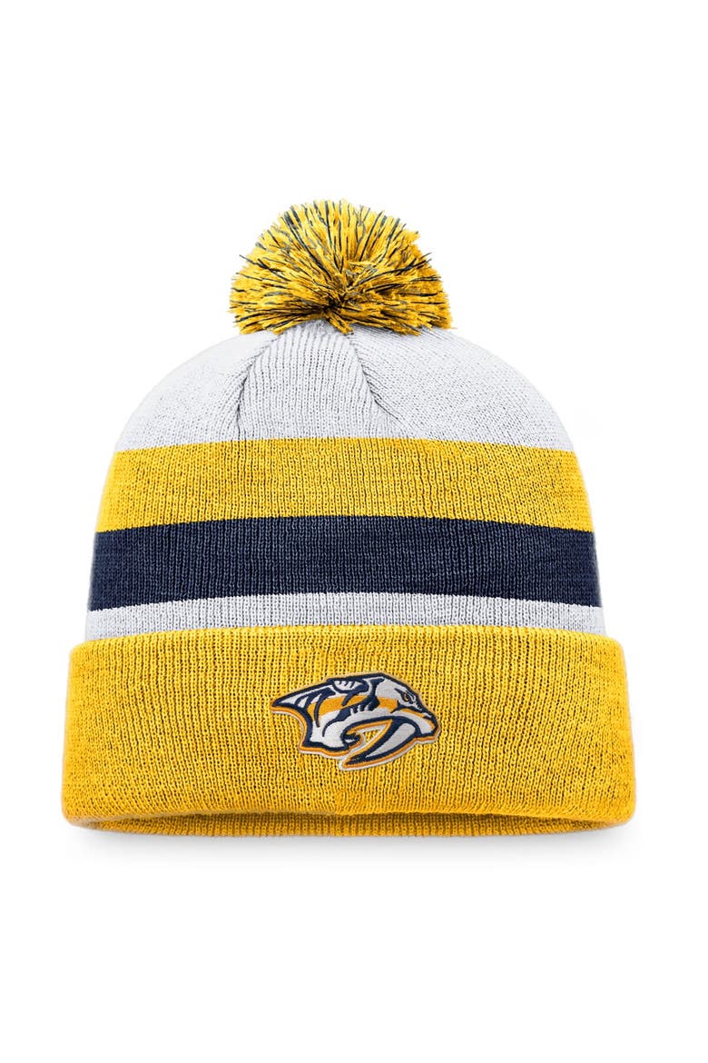 Men's Fanatics Branded Gold/Navy Nashville Predators Fundamental Cuffed Knit Hat with Pom, Main, color, Gold