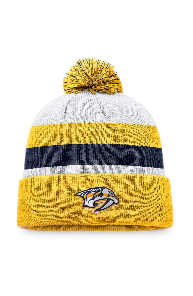 FANATICS Men's Fanatics Branded Gold/Navy Nashville Predators Fundamental Cuffed Knit Hat with Pom, Main, color, 