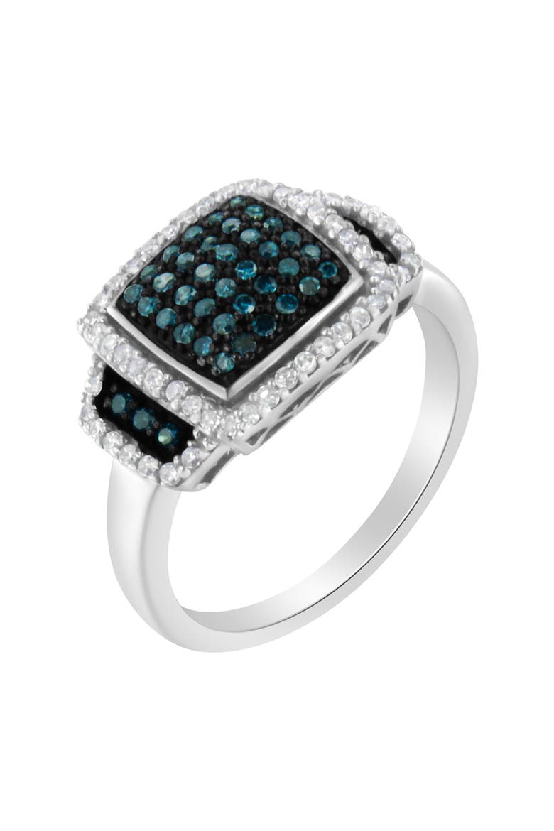 Black Rhodium Plated Silver 1/2 Cttw White & Blue Diamond Square Cocktail Ring, Alternate, color, White