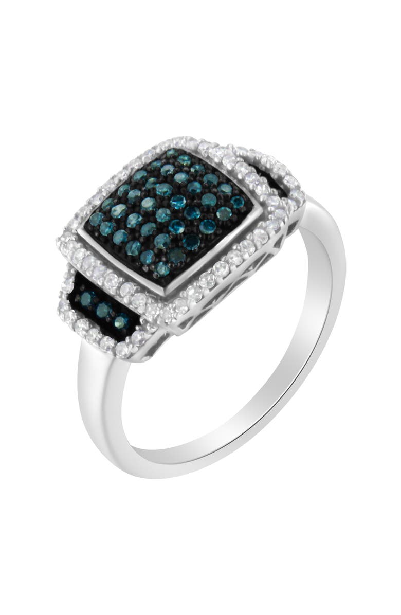 Haus of Brilliance Black Rhodium Plated Silver 1/2 Cttw White & Blue Diamond Square Cocktail Ring, Alternate, color, White