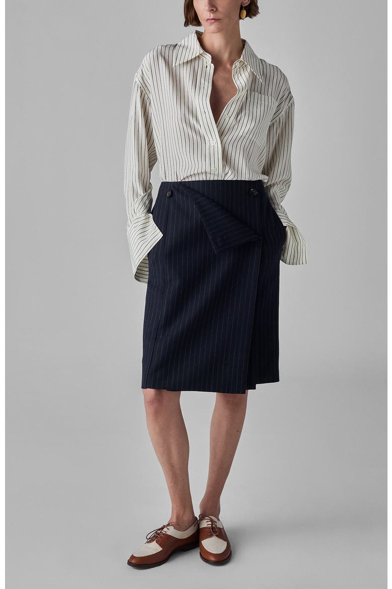 Striped Button Down Shirt in Silk, Main, color, Beige/Navy Stripe