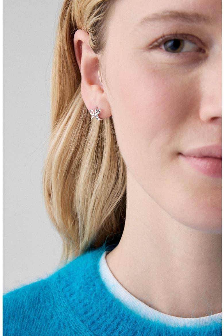 bow huggie hoop earrings, Alternate, color, SILVER