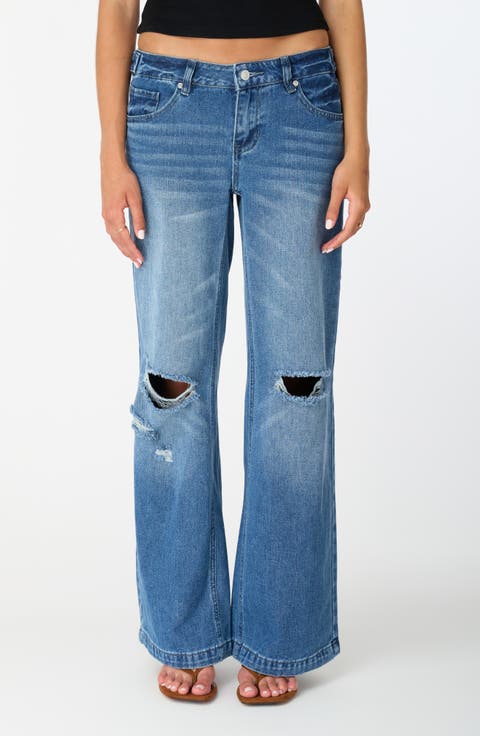 Ripped Low Rise Wide Leg Jeans