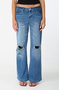 Fade Out Loud Ripped Low Rise Wide Leg Jeans