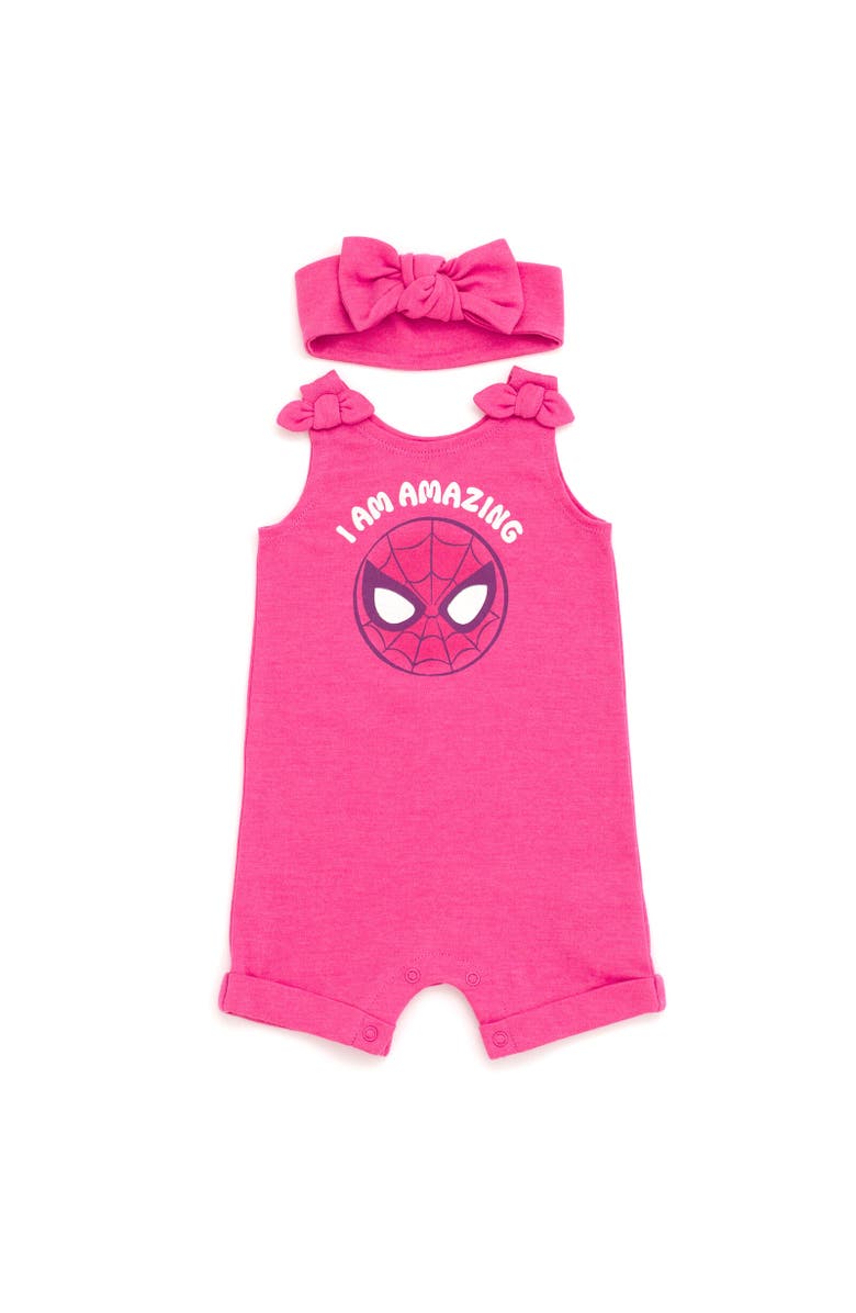 Marvel Spider-Man Avengers Sleeveless Romper Headband Set, Main, color, Red