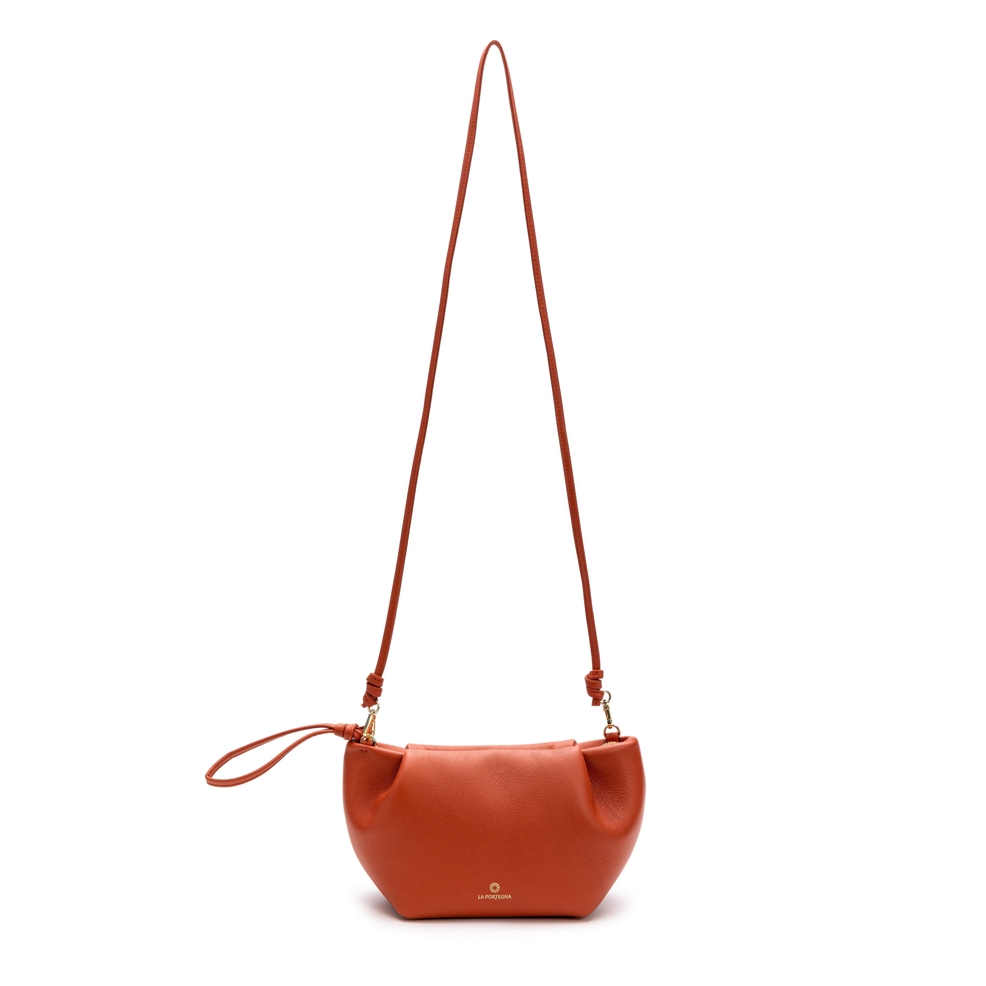 LA PORTEGNA Martita Small Leather Clutch Bag With Shoulder Strap, Alternate, color, Oxide