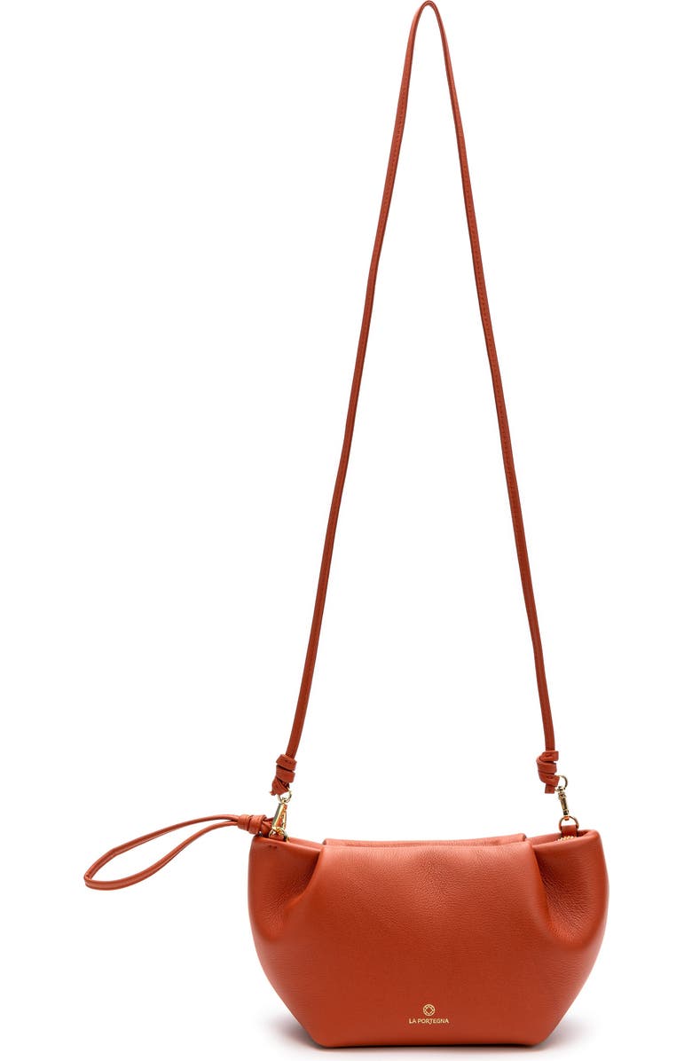 LA PORTEGNA Martita Small Leather Clutch Bag With Shoulder Strap, Alternate, color, Oxide