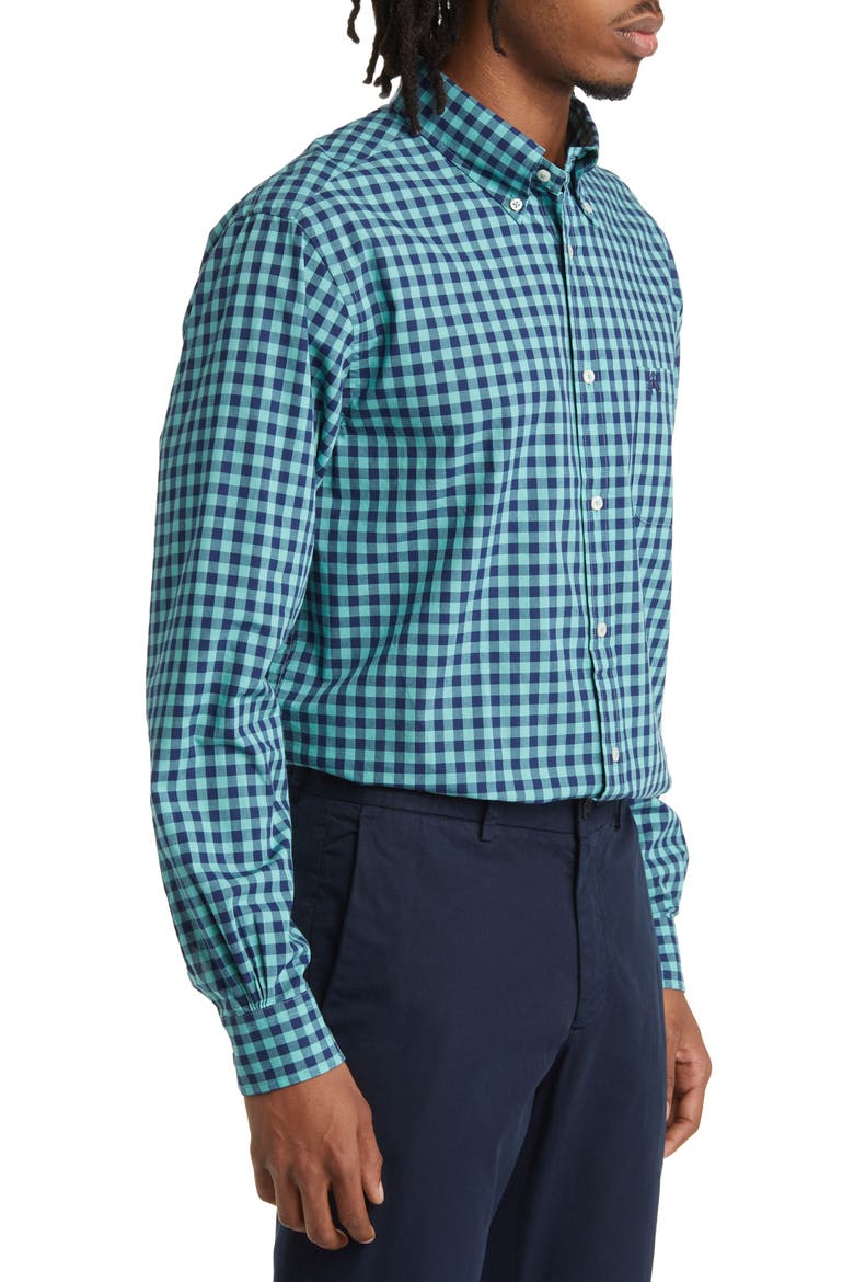 Gingham Check Button-Down Shirt, Alternate, color, GINGGREEN