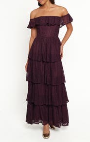Petal & Pup Miravelle Off the Shoulder Lace Maxi Dress