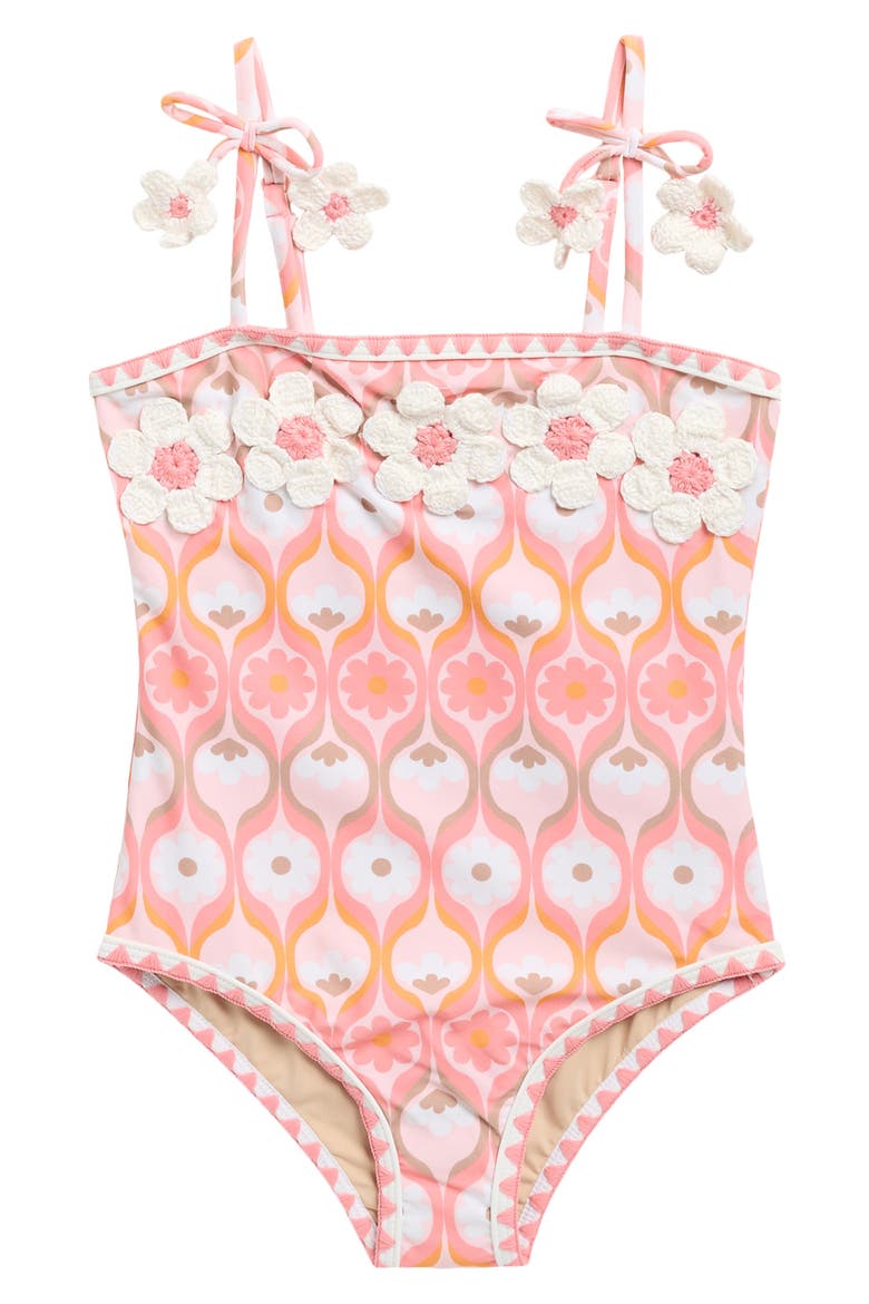 Kids' Summer Sorbet Crochet Floral One-Piece UPF 50+ Swimsuit, Main, color, PINK MULTI