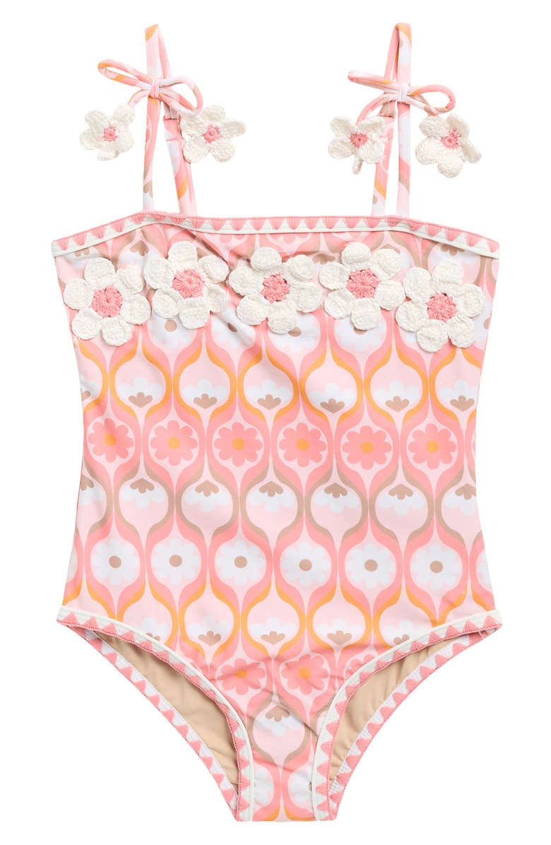 Shade Critters Kids' Summer Sorbet Crochet Floral One-Piece UPF 50+ Swimsuit, Main, color, Pink Multi