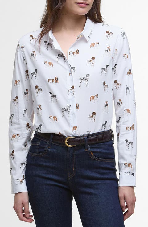 Safari Dog Print Button-Up Shirt
