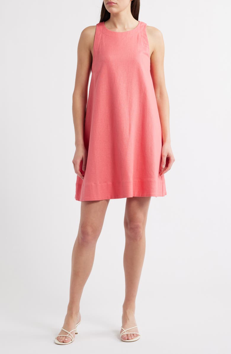 Charles Henry Sleeveless Linen Blend Trapeze Dress, Main, color, Coral