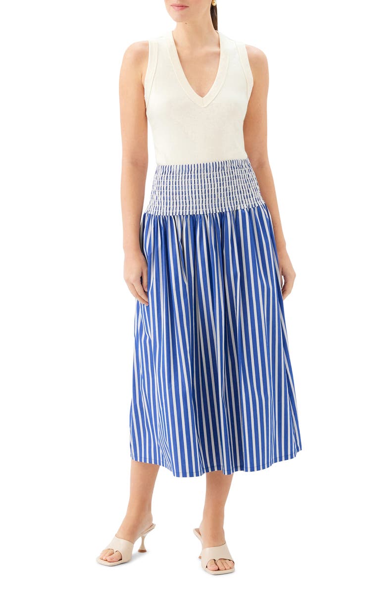FIFTEEN TWENTY Rhea Smocked Waist Stripe Midi Skirt, Main, color, 