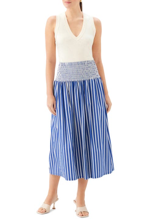 Rhea Smocked Waist Stripe Midi Skirt