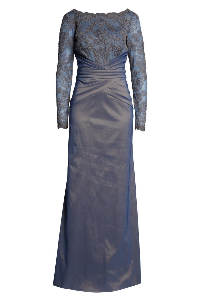 Embroidered Mesh & Taffeta Gown, Alternate, color, SLATE