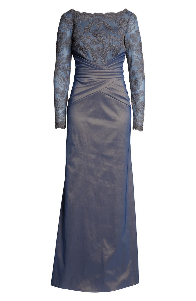 Tadashi Shoji Embroidered Mesh & Taffeta Gown, Alternate, color, 