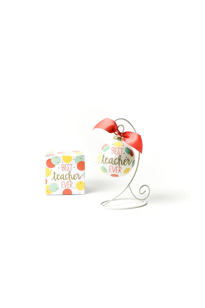 Best Teacher Ever Glass Ornament with Stand, Main, color, White