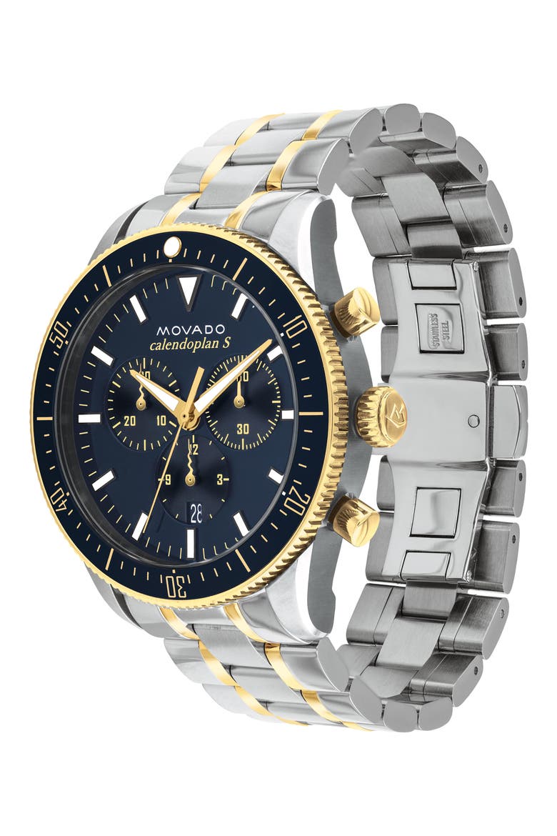 Heritage Calendoplan Chronograph Bracelet Watch, 42mm, Alternate, color, BLUE