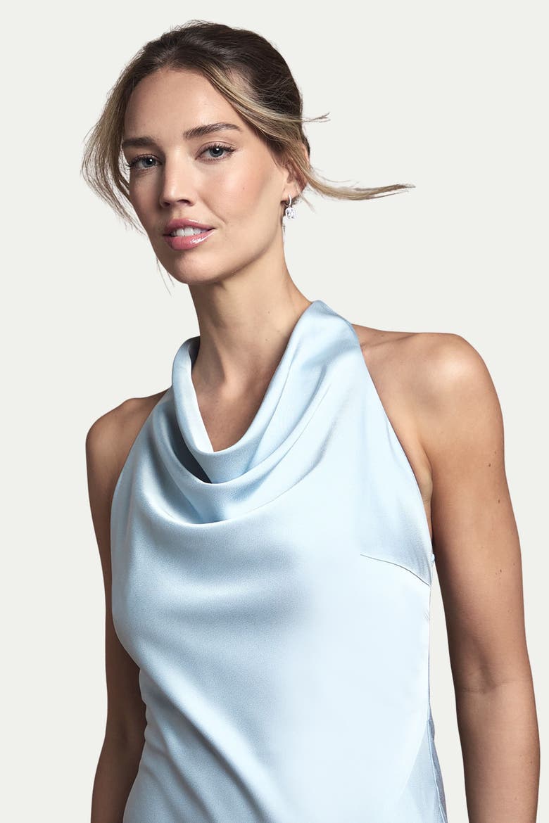 Cowl Halterneck Satin Bridesmaid Dress, Alternate, color, Light Blue