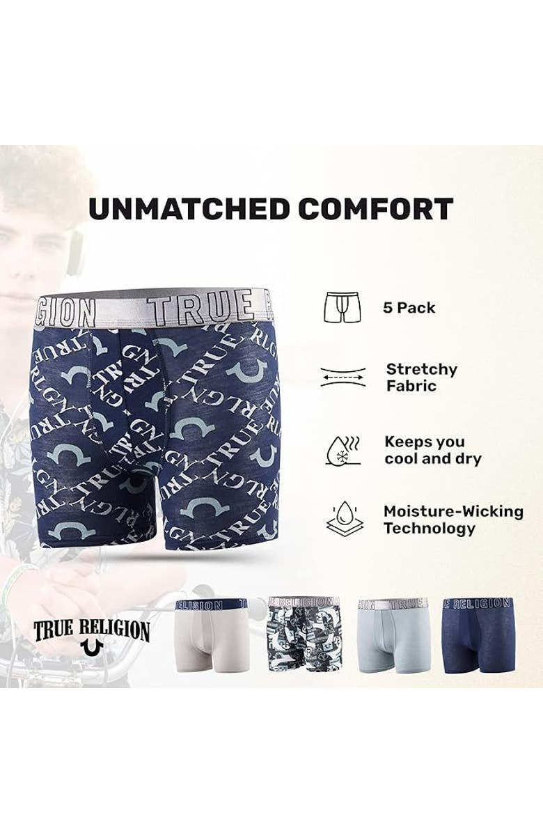 True Religion Boxer Briefs Pack of 5, Alternate, color, Mint/Grey/Black