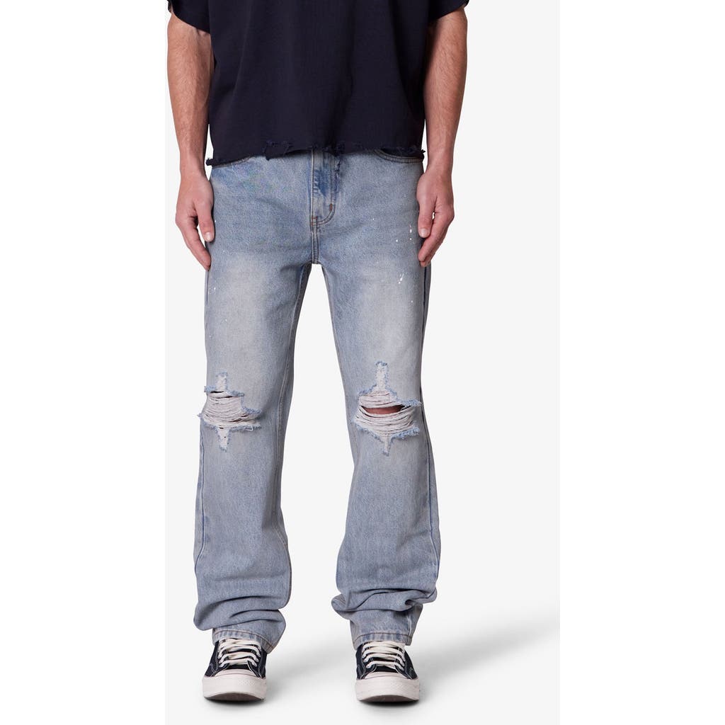 Mnml Ripped Paint Splatter Wide Leg Jeans In Blue