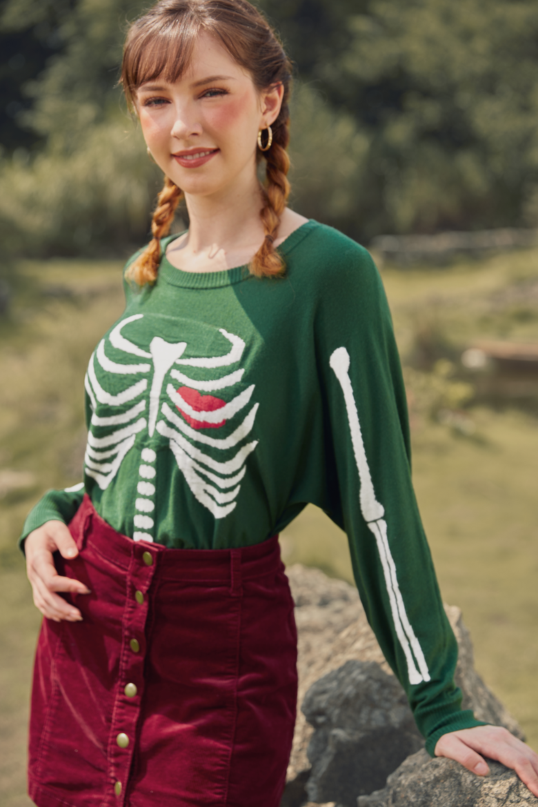 The Love Remains Pullover Skeleton Sweater, Alternate, color, Skelly Green