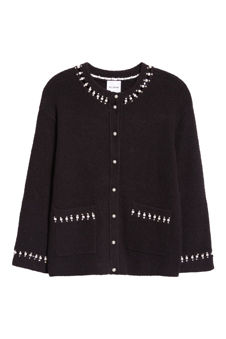 Embellished Stretch Micro Bouclé Jacket, Alternate, color, BK00 BLACK