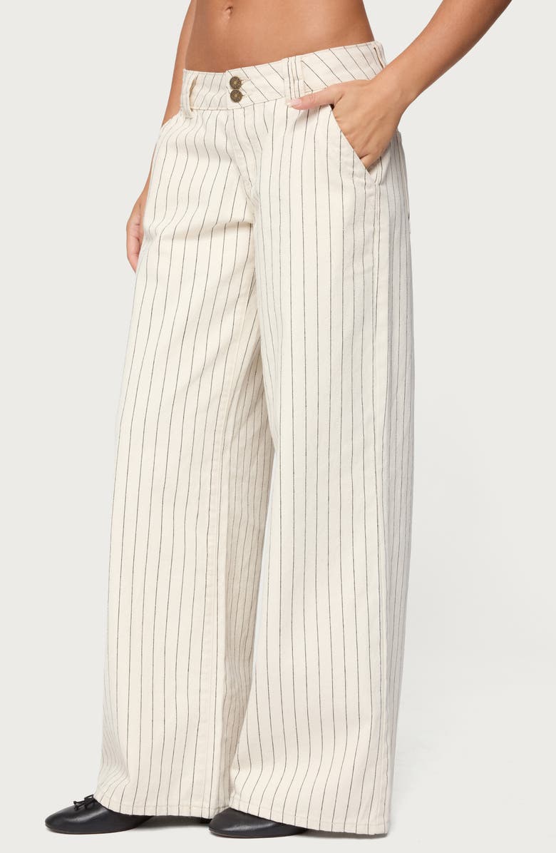EDIKTED Cory Stripe Low Rise Wide Leg Jeans, Alternate, color, Cream
