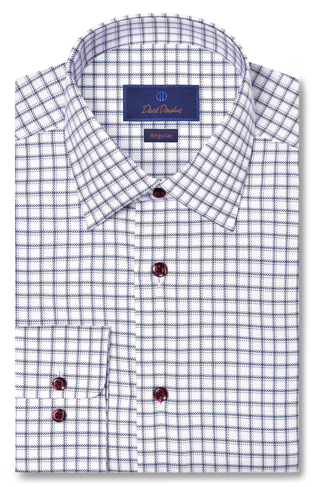 David Donahue Regular Fit Windowpane Check Cotton Dobby Dress Shirt