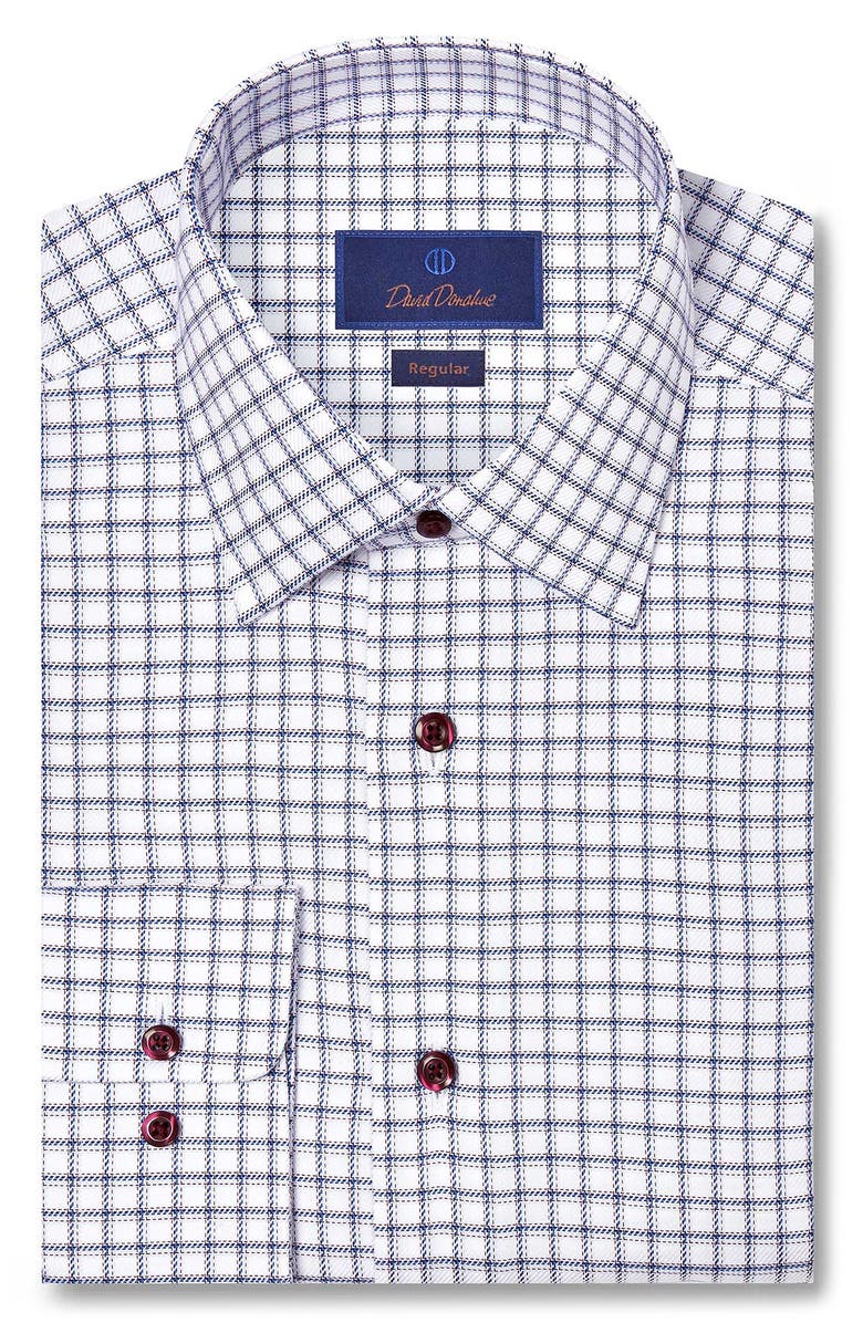 David Donahue Regular Fit Windowpane Check Cotton Dobby Dress Shirt, Main, color, White/ Merlot