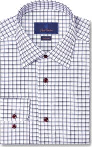 David Donahue Regular Fit Windowpane Check Cotton Dobby Dress Shirt