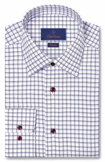 David Donahue Regular Fit Windowpane Check Cotton Dobby Dress Shirt