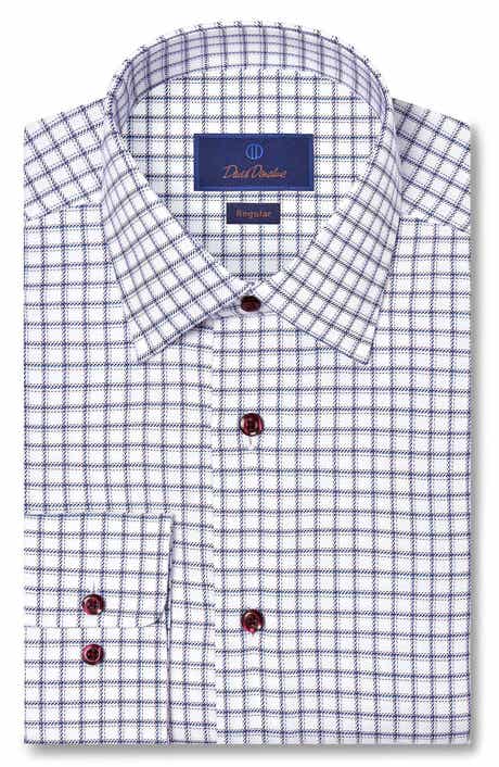 David Donahue Regular Fit Windowpane Check Cotton Dobby Dress Shirt