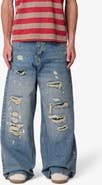mnml Repaired Rave Relaxed Fit Wide Leg Ripped Jeans