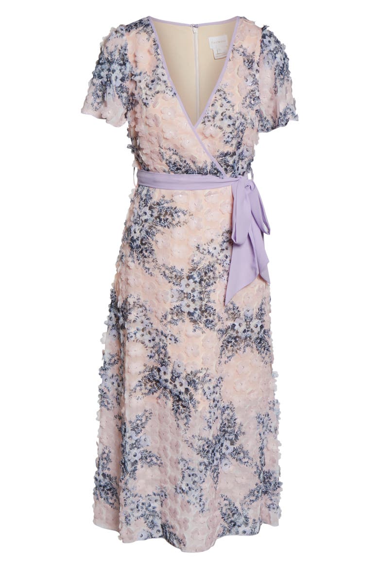 Naima 3D Floral Tea Length Dress, Alternate, color, NAIMA PINK MULTI