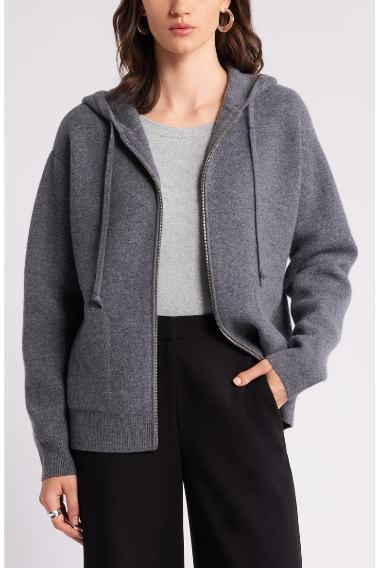 Wool Blend Zip Hoodie Cardigan, Main, color, GREY DARK HEATHER