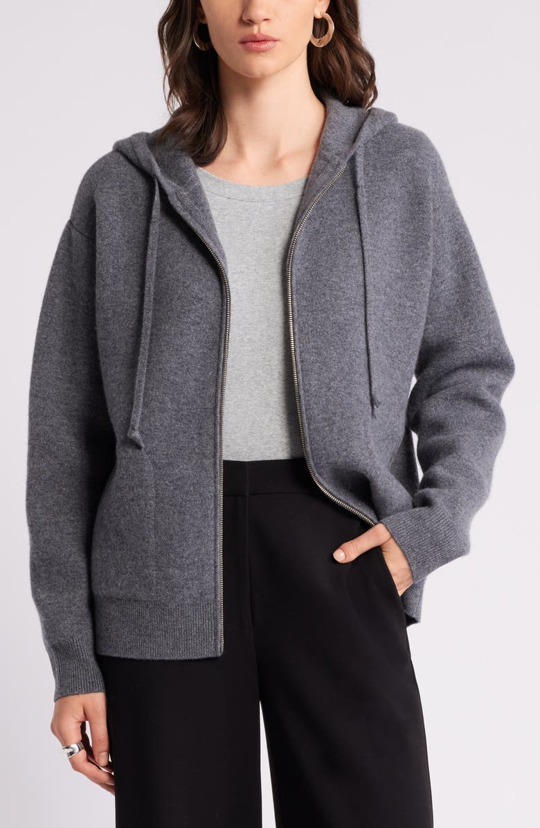 Nordstrom Wool Blend Zip Hoodie Cardigan, Main, color, 