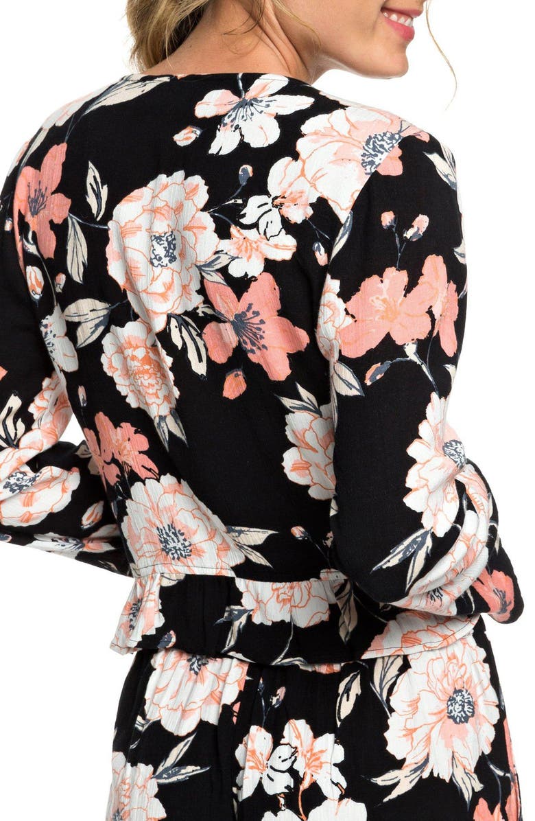 Roxy Blue Day Baby Floral Tie Front Crop Top, Alternate, color, 