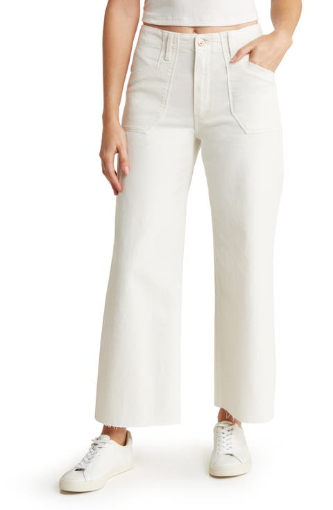 Anessa Raw Hem High Waist Crop Wide Leg Utility Jeans (Tonal Ecru)