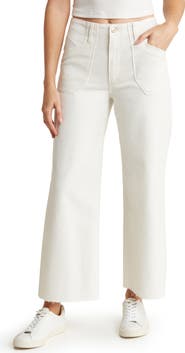 PAIGE Anessa Raw Hem High Waist Crop Wide Leg Utility Jeans