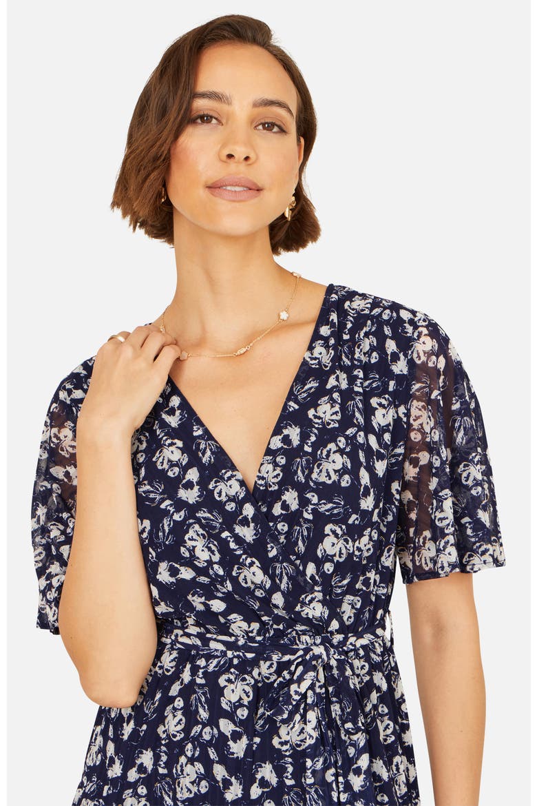 Floral Mesh Wrap Dress, Alternate, color, Navy