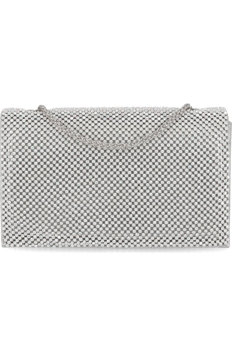Jessica McClintock Adria Rhinestone Embellished Chain Handle Clutch, Main, color, Silver
