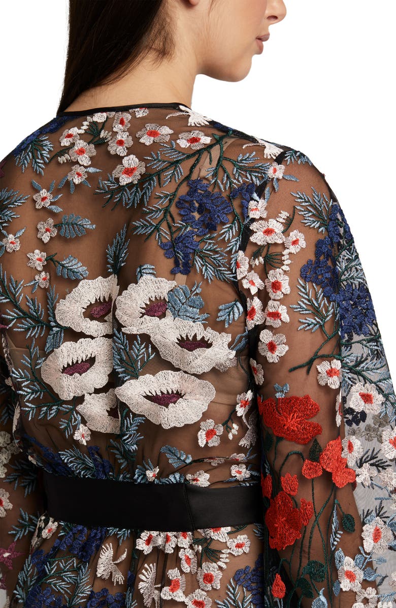 Rya Collection Georgia Floral Embroidered Tie Waist Cover-Up Robe, Alternate, color, 