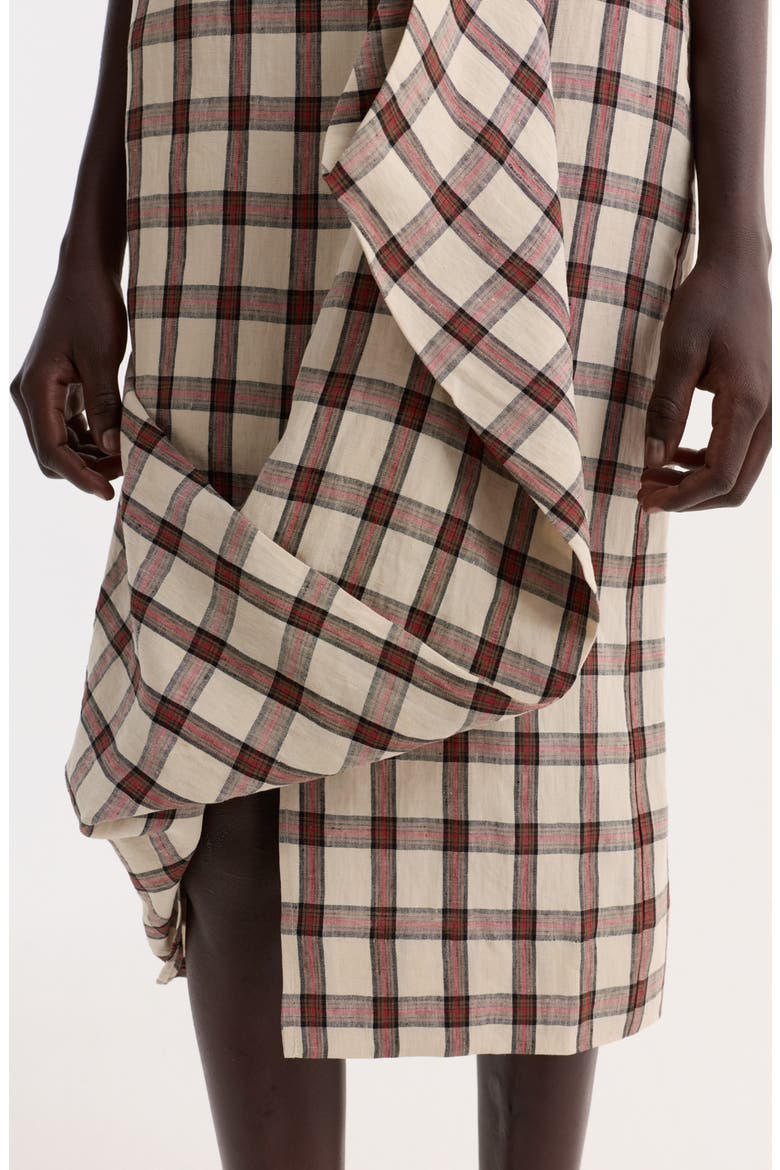 Check Draped Linen Skirt, Alternate, color, RED TABLE CHECK