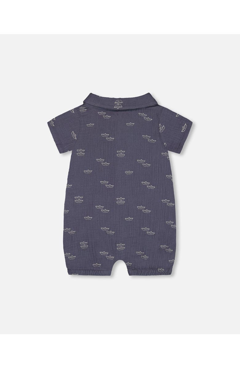 Deux par Deux Baby Boy's Printed Muslin Romper Navy Blue Paper Boats, Alternate, color, 